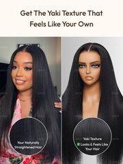 Bye Bye Slip? Wig 7x5 Glueless Lace Black Yaki Straight Wig With Elastic Drawstring 360 Cozy Hug 180% Density