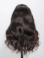 13x4 Lace Front Black Hair With Brown Skunk Stripe Highlights Loose Wave Wig