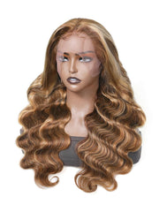 Sun Washed Blonde 150% Density 13x4 Lace Front Honey Blonde Highlight Wigs Body Wave Colored Wigs