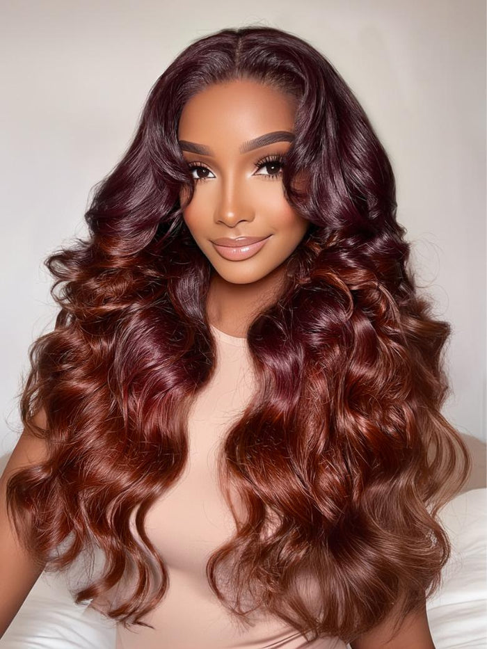 Petaluxe 13x4 Pre-Everything? Lace Frontal Mahogany Brown Loose Wave Wig With Face Framing Layers