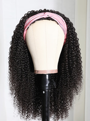 From 22'' Low Maintenance Put On & Go Chestnut Brown Ombre Yaki Straight Headband& Black Afro Kinky Curly Half Wigs 150% Density Wig Human Hair Glueless Wig