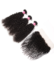Hair 3 pcs Jerry Curly Bundles With 13x4 Lace Frontal