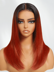 Bye-Bye Knots 7x5 Lace Burnt Orange with Dark Roots Layered Straight Wig