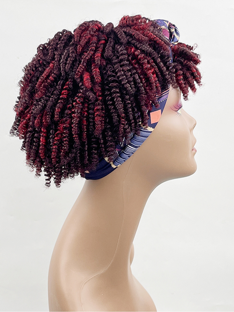 Glueless Spring Twist Headband Short Wig With Dark Red Highlights
