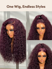 13x4 Pre-Everything? Lace Frontal Black Cherry Water Wave Glueless Drawstring Wig