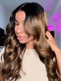 Petaluxe 7x5 Bye Bye Slip™ Balayage Highlight Body Wave & Curtain Bangs Wig – Glueless Lace Pull & Go with Invisi Drawstring