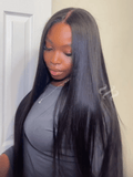 [20"-24"]Petaluxe Bye Bye Slip? Wig 7x5 Glueless Lace Black & Balayage Highlights Yaki Straight Wig With Elastic Drawstring 360 Cozy Hug 180% Density