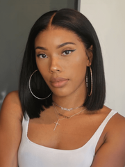 7x5 Bye-Bye Knots & 4x4 Lace Closure Black Bob Wig With Side Swept Bangs