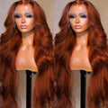 Petaluxe 13x4 Lace Front  Copper BrownBody Wave Wig Ginger Brown 150% Density Pre plucked