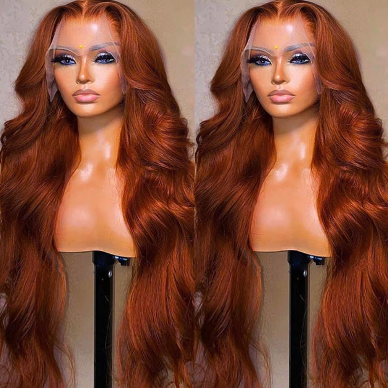 13x4 Lace Front  Copper BrownBody Wave Wig Ginger Brown 150% Density Pre plucked