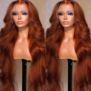 13x4 Lace Front  Copper BrownBody Wave Wig Ginger Brown 150% Density Pre plucked