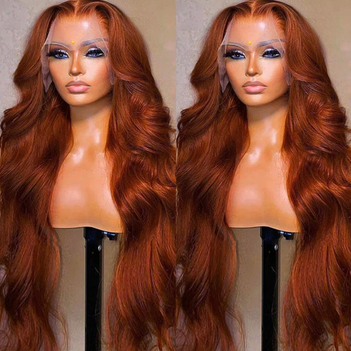 Petaluxe 13x4 Lace Front  Copper BrownBody Wave Wig Ginger Brown 150% Density Pre plucked