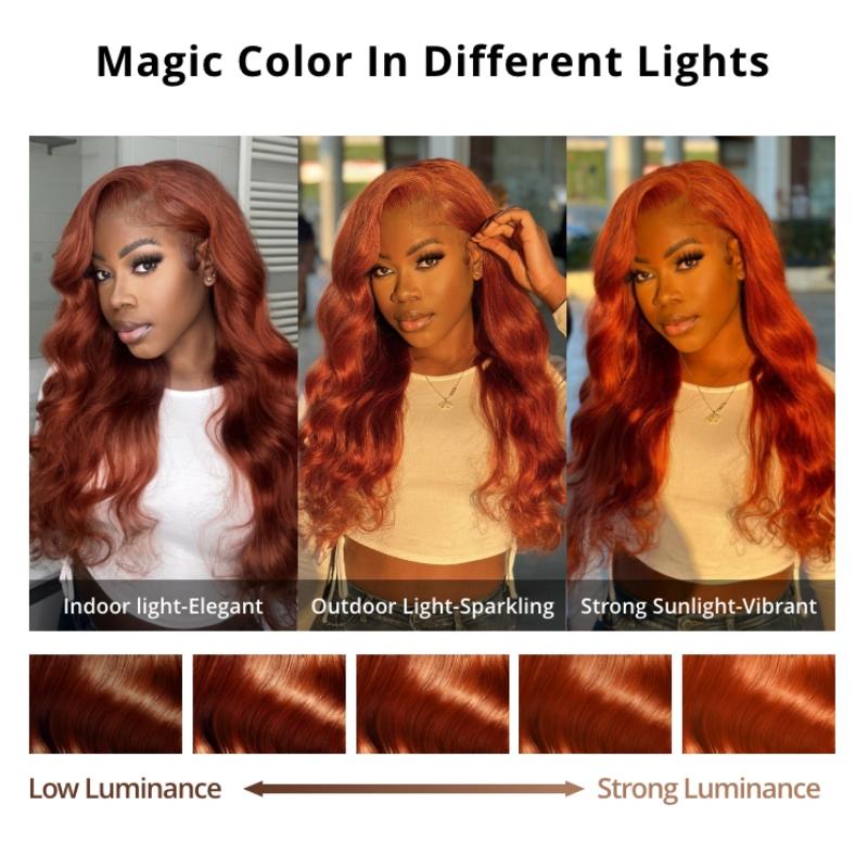 13x4 Lace Front  Copper BrownBody Wave Wig Ginger Brown 150% Density Pre plucked