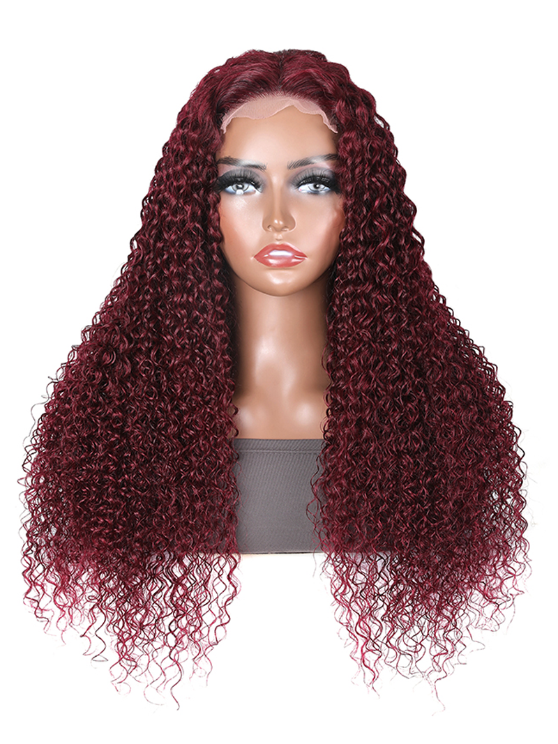 99J Burgundy 4x4 Lace Closure Jerry Curl Human Hair Wig