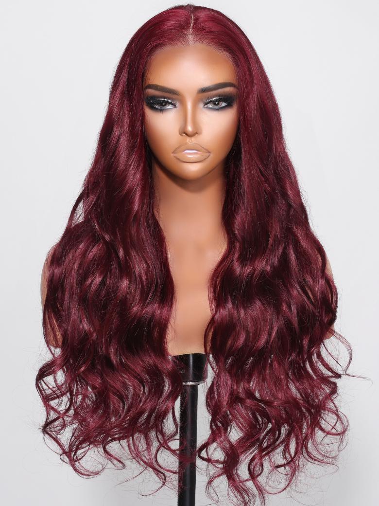 Put On And Go 6x4.5 Pre Cut Lace Body Wave Burgundy Glueless Air Wig