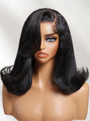 Bye-Bye Knots? 7x5 Lace Kinky Straight Blowout Drawstring Wig With Flipped Ends & Side Swept Bangs