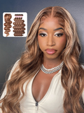 Petaluxe Honey Blonde Piano Highlighted Body Wave 4Pcs Bundles With Closure