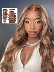 Honey Blonde Piano Highlighted Body Wave 4Pcs Bundles With Closure