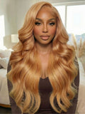 Petaluxe 13x4 Honey Brown Pre-Everything? Lace Frontal Golden Blonde Loose Body Wave Drawstring Wig with Side Swept Bangs