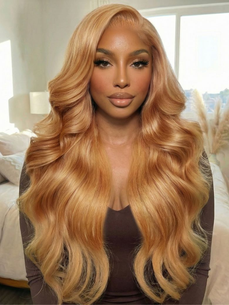 13x4 Pre-Everything? Lace Frontal Golden Blond Loose Body Wave Face Framing Layers Drawstring Wig