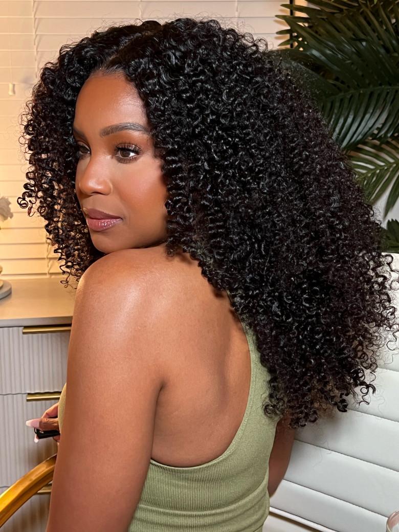 [22"=$99] Kinky Curly Super Bouncy 4x4 Lace Tpart Natural Black Human Hair Wigs