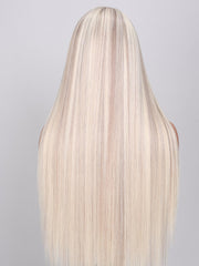13x4 Lace Front Blonde With Ash Brown Highlights Straight Wig