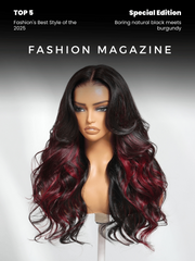 Bye-Bye Knots 7x5 Lace Loose Wave Burgundy Highlights Wig with Face Framing Layers
