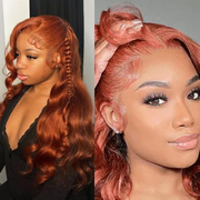 13x4 Lace Front  Copper BrownBody Wave Wig Ginger Brown 150% Density Pre plucked
