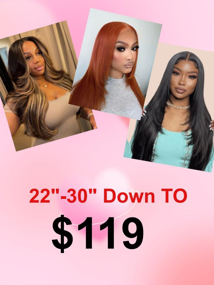 Petaluxe 22"-30" 13x4/4x4 Ombre Chestnut Brown Yaki Straight&  Burnt Orange/Black Butterfly Wolf Layered Cut Straight Wig