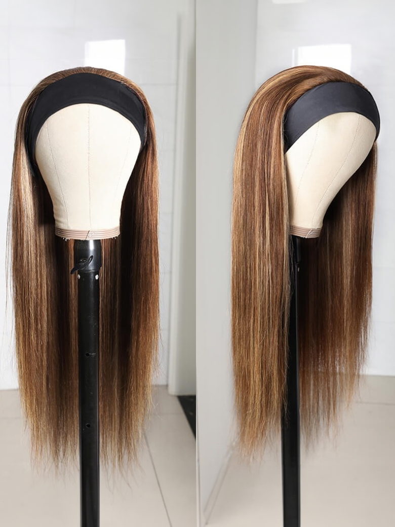 [26"=$99] Ombre TL412 Color Headband Human Hair Wigs Straight None Lace Front Wigs 150% Density