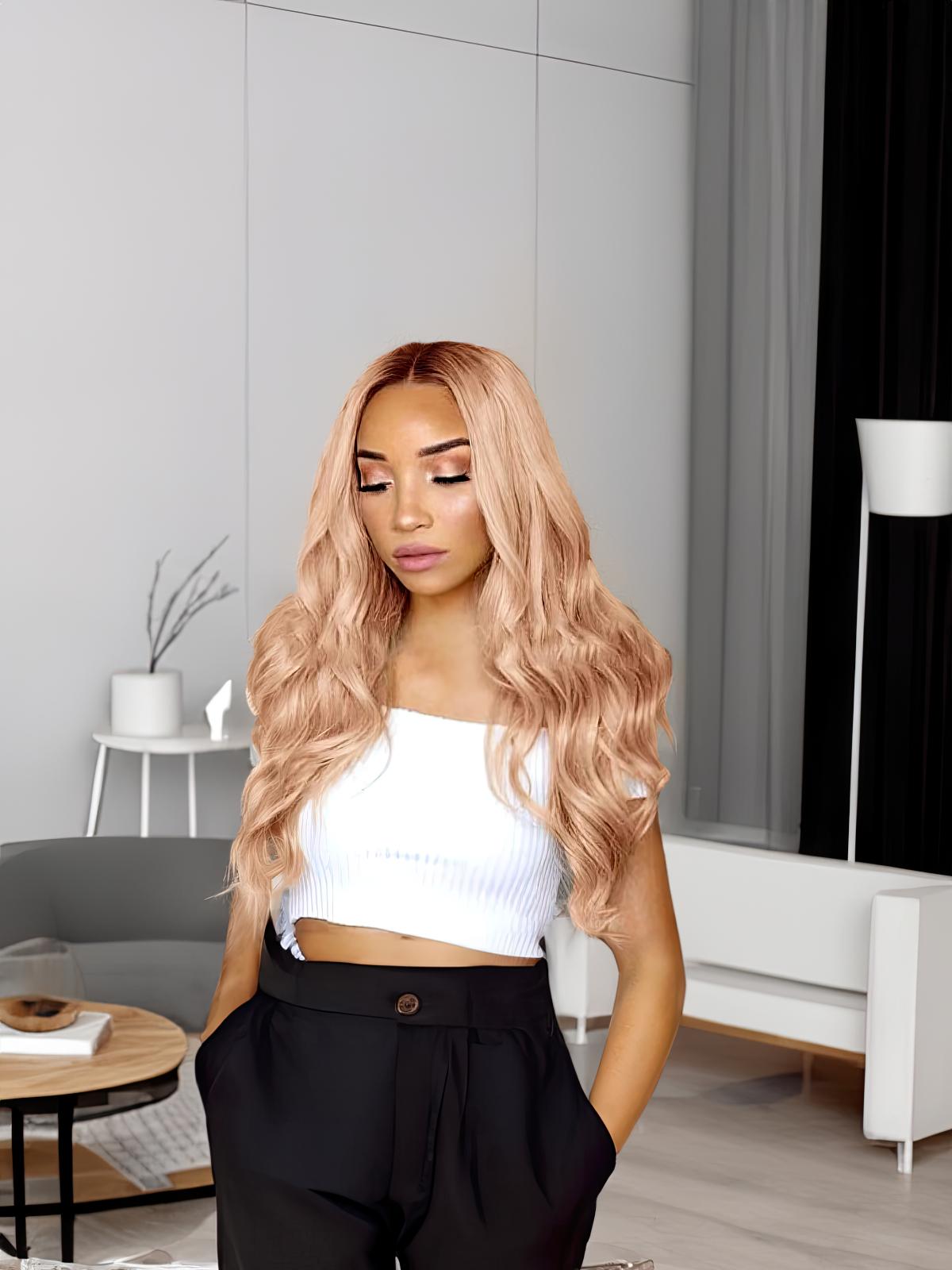 13x4 Lace Front Light Blonde With Brown Roots Deep Wave Wig