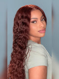 Petaluxe [24''=$119] 6x4.5 Glueless Lace Bye-Bye Knots Reddish Brown Water Wave Wig with Invisible Lace 200% Density