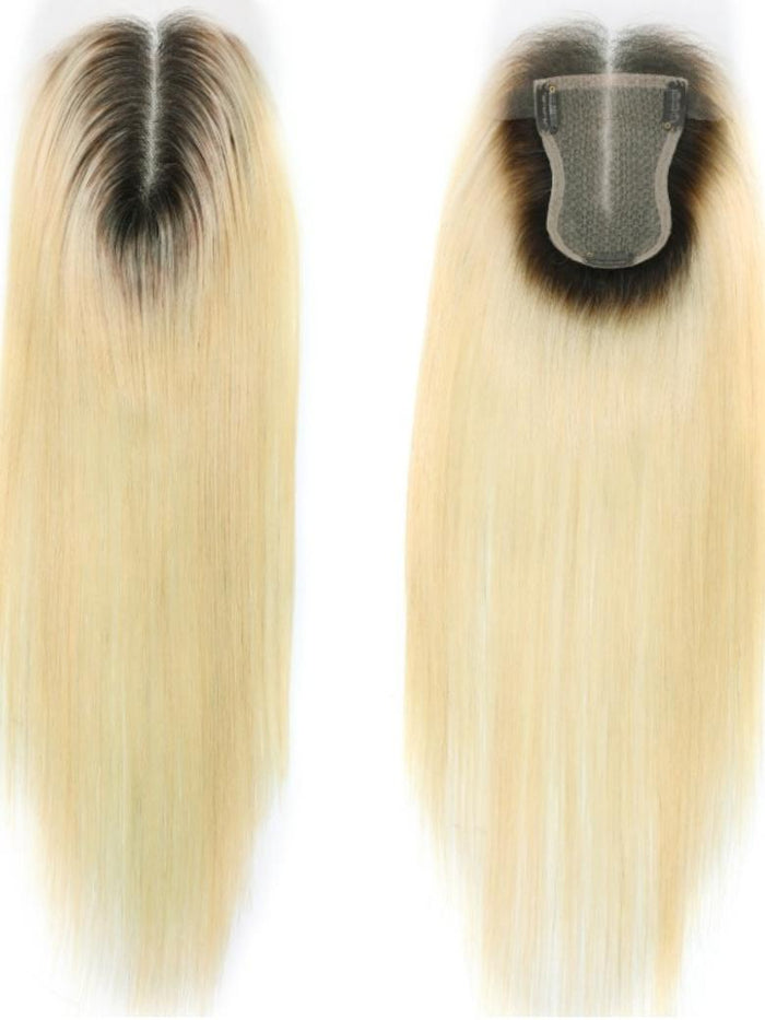 Petaluxe 3.5x5.5 HD Lace Blonde Ombre Straight Clip On Hair Topper
