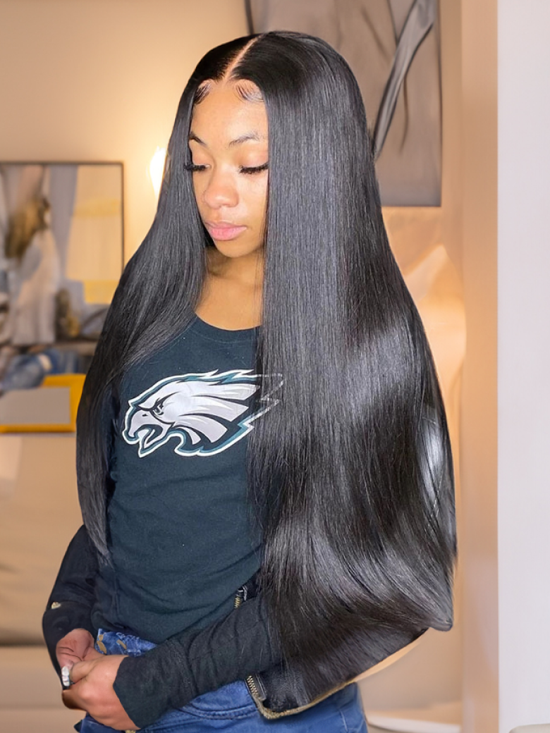 Skunk Stripe Hair Sparkle 99J Colored Roots Straight 13x4 Lace Front Wig