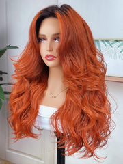 Cinnamon Brunette Loose Wave 13x4 Lace Frontal Wig With Dark Roots