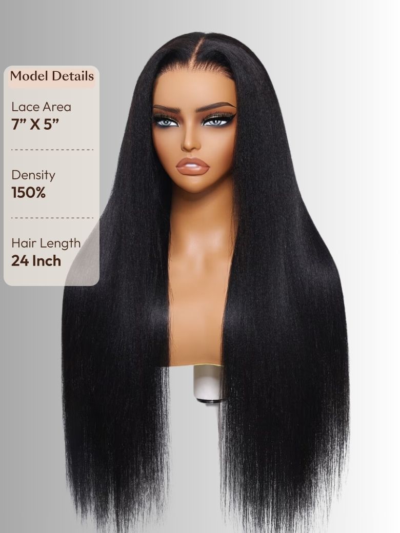 7x5 Bye Bye Knots? Wig Black Yaki Straight Glueless Bleached Knots Wig