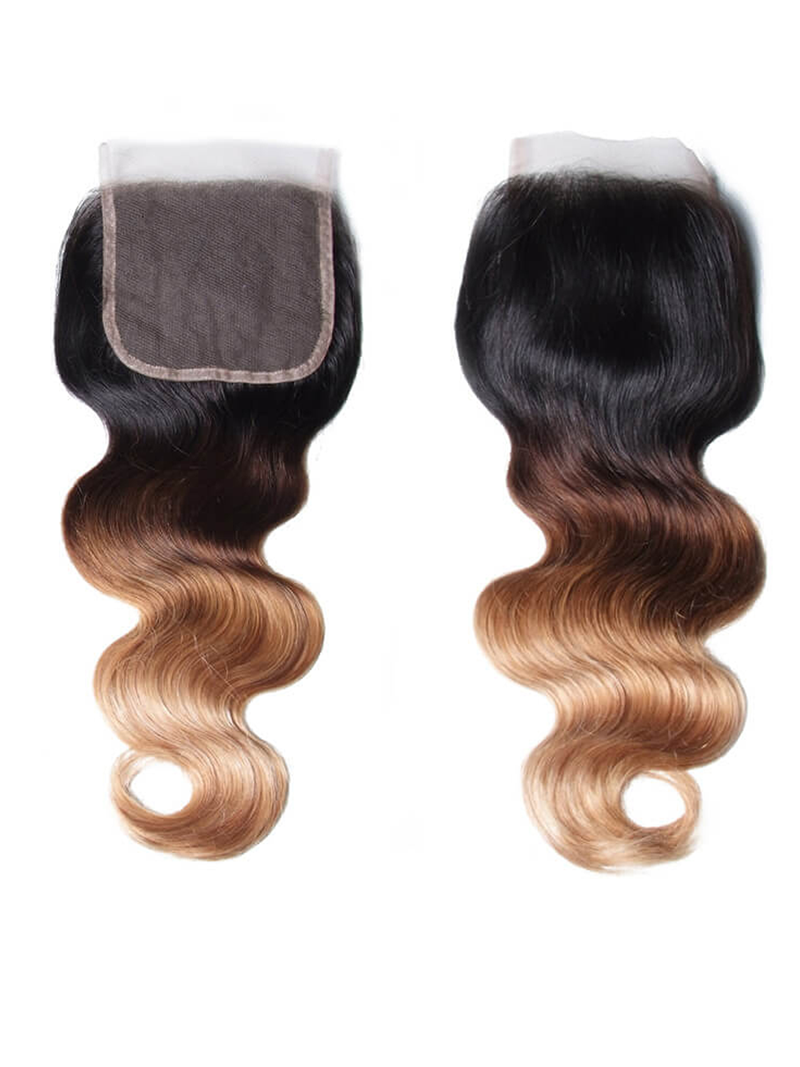 Ombre Color 1B/4/27 Body Wave Sew In 3 Bundles with Closure