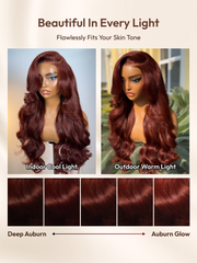 7x5 Bye Bye Slip Wig Glueless Lace 150% density Flattering Sun-Kissed Warm Tones Reddish Brown Body Wave Bleached Knots Drawstring Wig