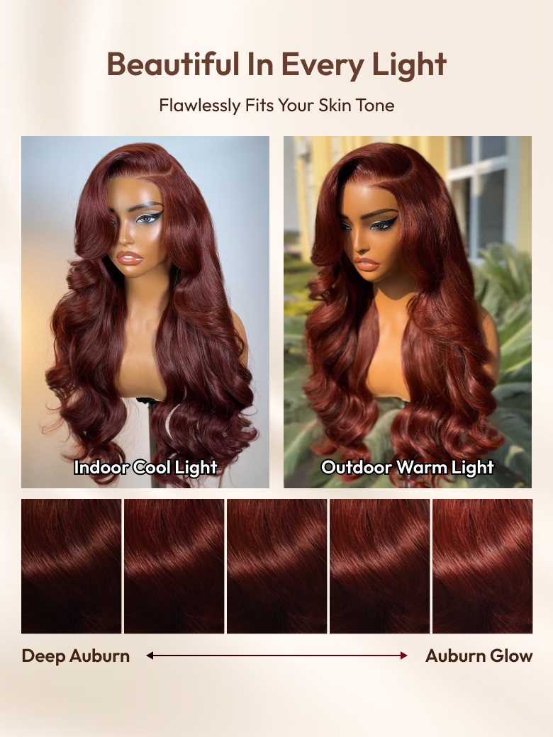 7x5 Bye Bye Slip Wig Glueless Lace 150% density Flattering Sun-Kissed Warm Tones Reddish Brown Body Wave Bleached Knots Drawstring Wig