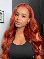 Copper Brown 13x4 Lace Front Body Wave Wig Ginger Brown 150% Density Pre plucked Hairline
