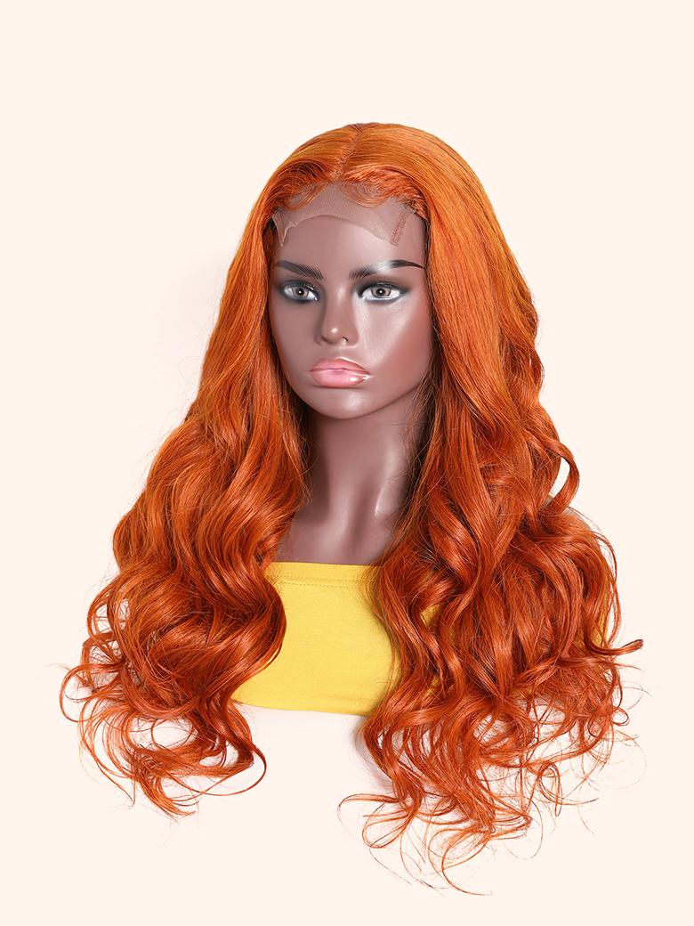 [24"=$129] Lace Part Ginger Color Body Wave Wig 4x0.75 Lace 150% Density Wig