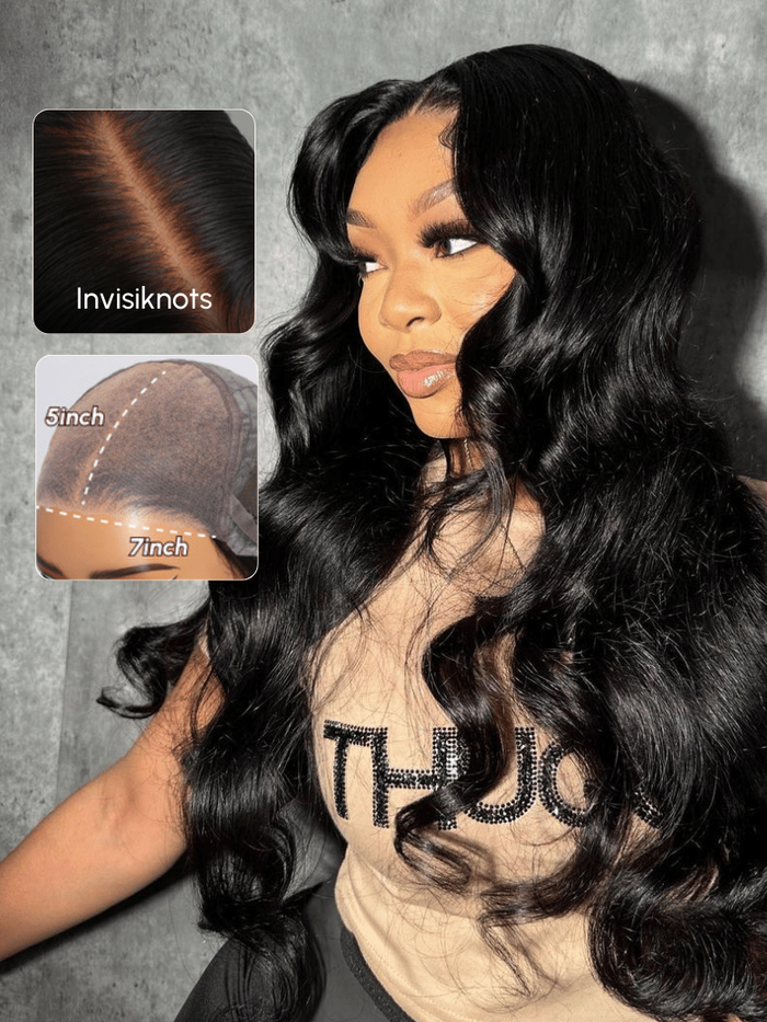 Petaluxe ByeBye Knots 7x5 Glueless Lace Wig 180% Density 3D Bouncy Body Wave Human Hair Wig