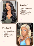 Petaluxe 2 Wigs $149 for 14inch 200% Density 13x4 Lace Front Body Wave and 14inch Blonde Lace Closure Bob Wig