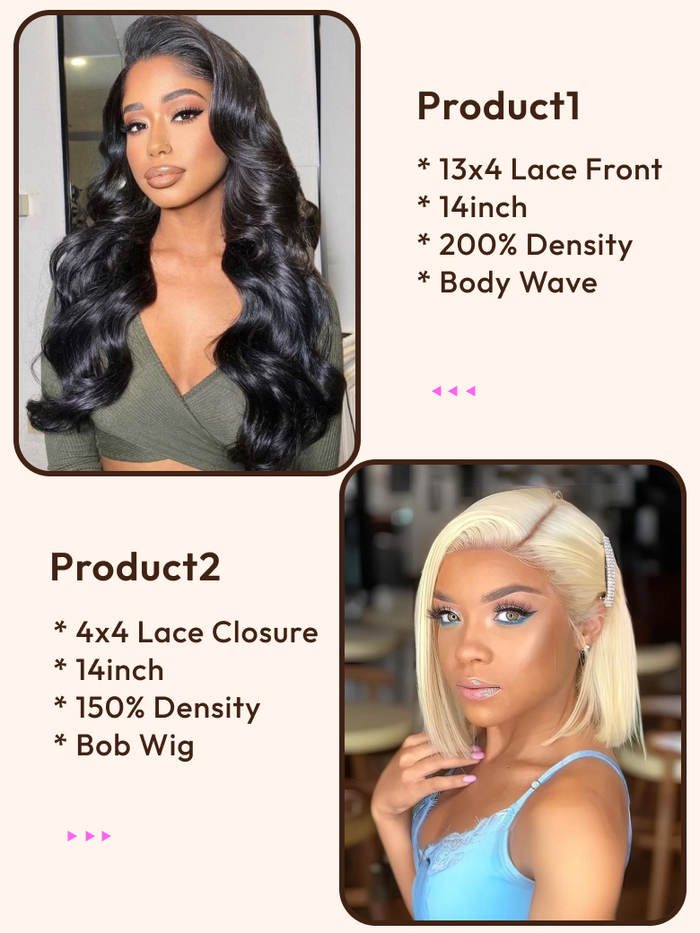 Petaluxe 2 Wigs $149 for 14inch 200% Density 13x4 Lace Front Body Wave and 14inch Blonde Lace Closure Bob Wig