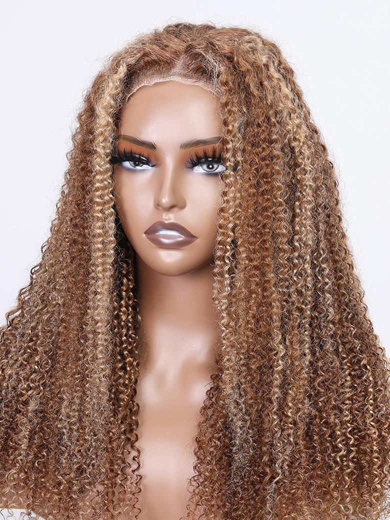 Put On And Go 6x4.5 Pre Cut Lace Honey Blonde Highlights Curly Air Wig