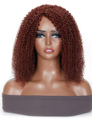 Glueless Auburn Brown Color Afro Kinky Curly 100% Human Hair Wig