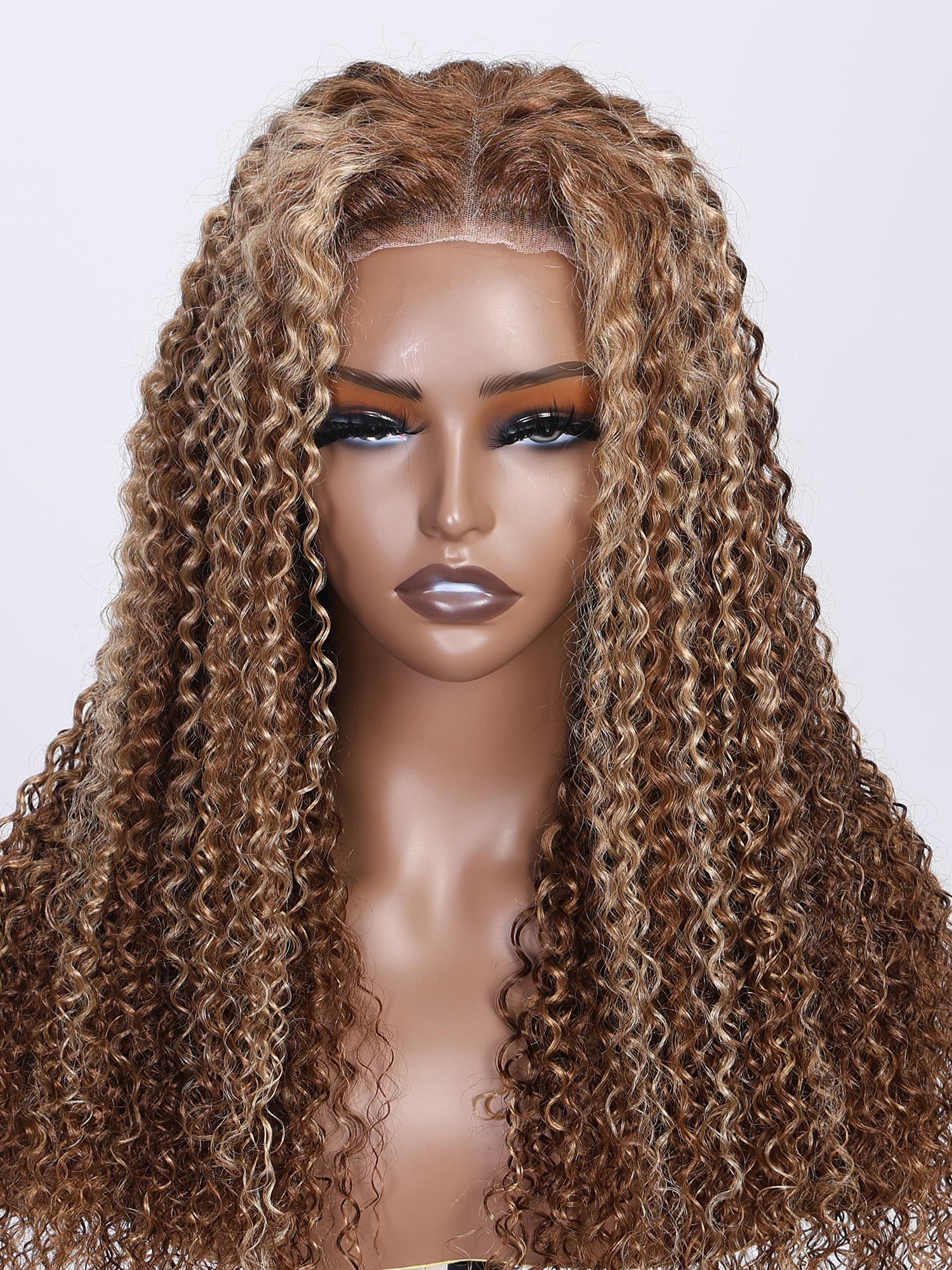 Put On And Go 6x4.5 Pre-Cut Lace Honey Blonde Kinky Curly Glueless Air Wig