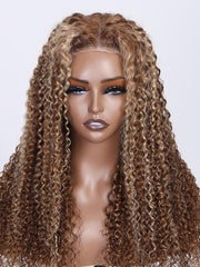Put On And Go 6x4.5 Pre-Cut Lace Honey Blonde Kinky Curly Glueless Air Wig