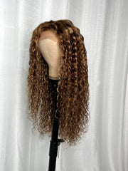 24'' Honey Blonde Highlighted 13x4 Transparent Lace Front Water Wave Wig 180% Density