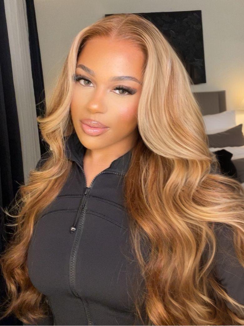 Bye-Bye Knots Wig Pre-Cut 7x5 Glueless Lace & 13x4 Pre Everything Honey Blonde Body Wave Bouncy Wig With Bleached Clean Knots
